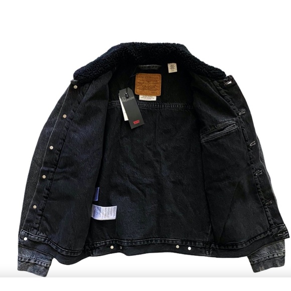 Levi's Levis 773790001 Nwt Sherpa Panel Jean Denim Black Button Trucker Jacket S - Picture 4 of 4